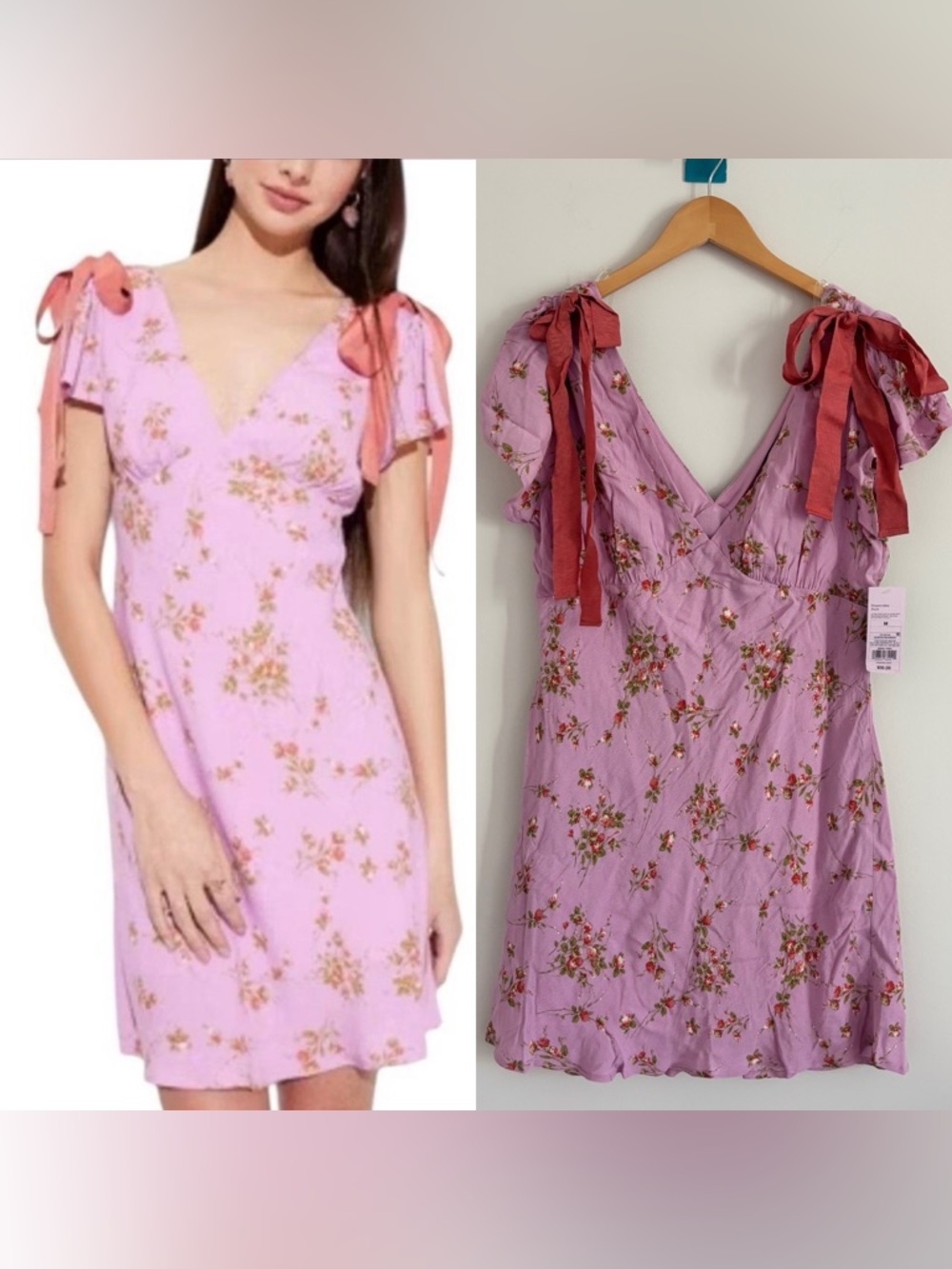 Wild Fable Women’s Tie shoulder flutter sleeve Mini Floral Dress Purple Medium